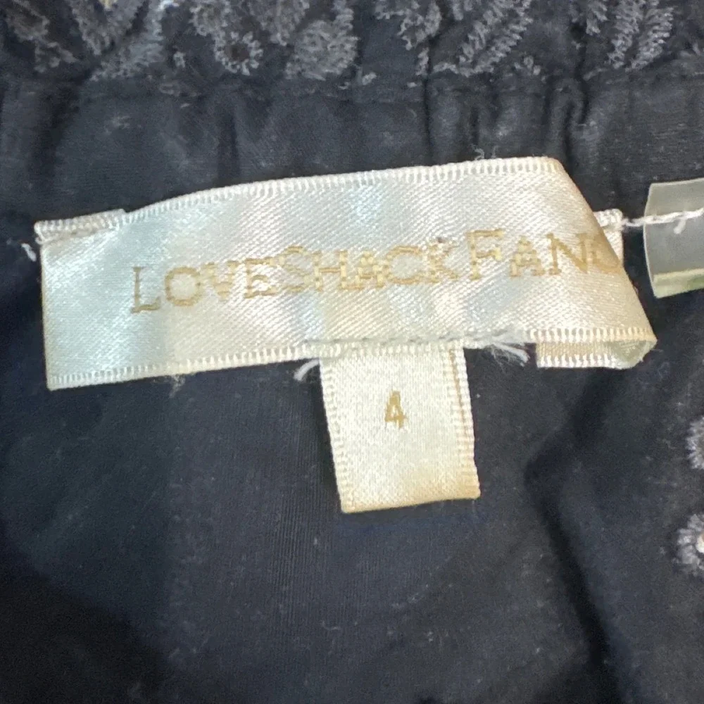 LoveShackFancy Anala Top Black Cotton Eyelet‎ Puff Sleeve Cropped Size 4 Womens